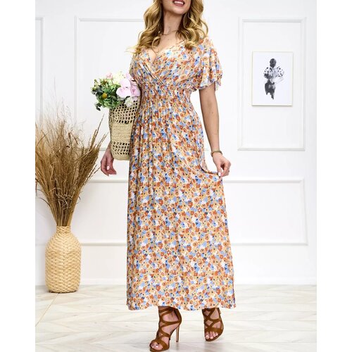 Resti Orange and blue women's floral midi dress - Shoes Cene