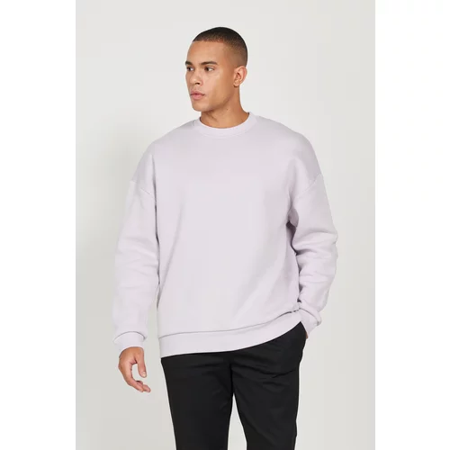 AC&Co / Altınyıldız Classics Men's Lilac Oversize Fit Loose Fit Cotton Fleece 3 Thread Crew Neck Sweatshirt