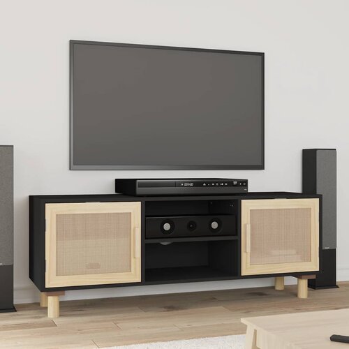 TV ormarić crni 105 x 30 x 40 cm od borovine i prirodnog ratana Cene
