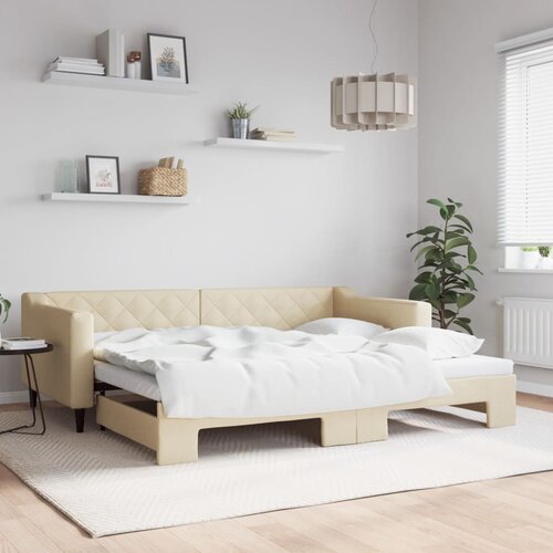  The Living Store Izvlečna dnevna postelja krem 90x200 cm blago - Izvlečna Dnevna Postelja, (21496965) Slike
