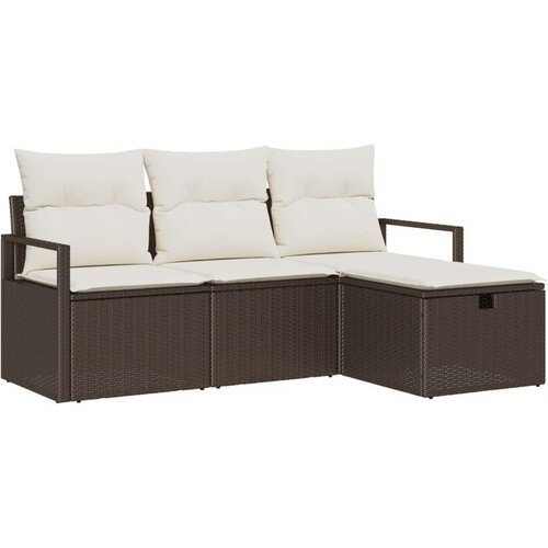 Set od 4 dijela vrtnih sofa s jastučićima smeđi poli ratan dvosed vrtna sofa s pohranom i jastučićima smeđi poli ratan Slike