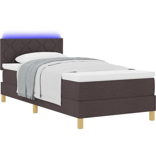 vidaXL Postelja za box spring z vzmetnico in LED Temno rjava 90x200 cm Tkanina, (22080974) Cene
