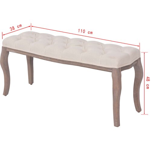  Klupa od Tkanine i Masivnog Drva 110x38x48 cm Krem Bijela Slike