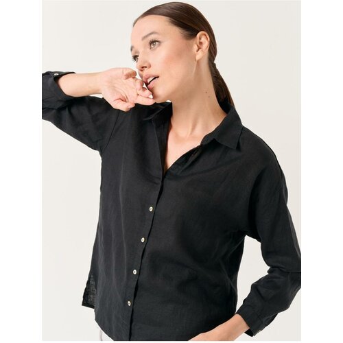Jimmy Key Black Long Sleeve Woven Linen Shirt Cene