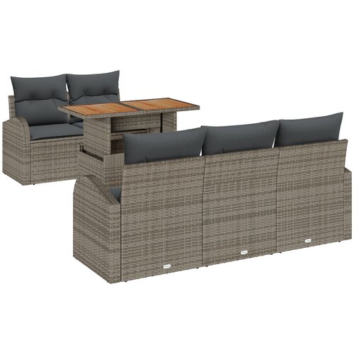 vidaXL 6 delni set vrtnega kavča z blazinami siva poly rattan, 2-sedežni vrtni kavč s shranjevanjem in blazinami siva poly rattan Cene