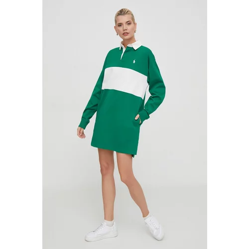 Polo Ralph Lauren Pamučna haljina boja: zelena, mini, ravna