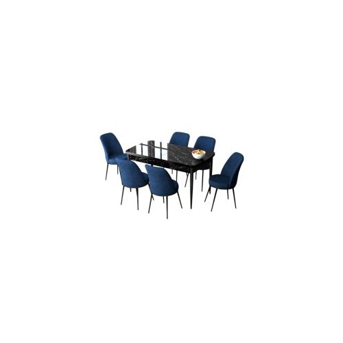 Hanah home set trpezarijski sto i 6 stolica zen black marble navy blue Cene