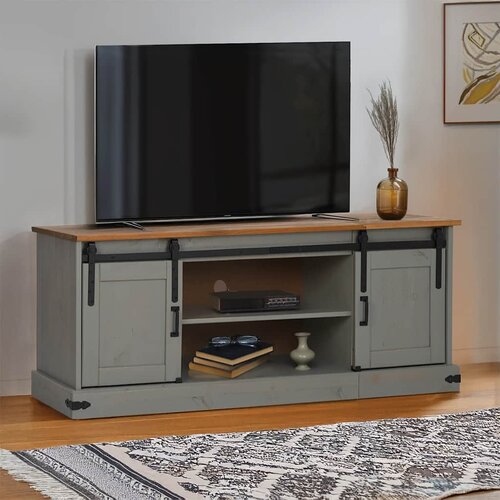 TV ormarić HALDEN 2 klizna vrata sivi 150x40x60 cm puno drvo Cijene