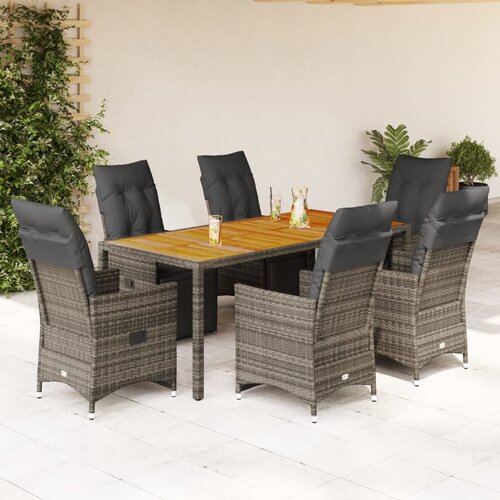 VidaXL 7-dijelni vrtni bistro set od poliratana s jastucima sivi Slike