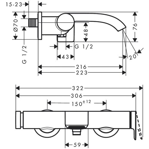 Hansgrohe 75420700 vivenis stenska armatura za kad bela Slike