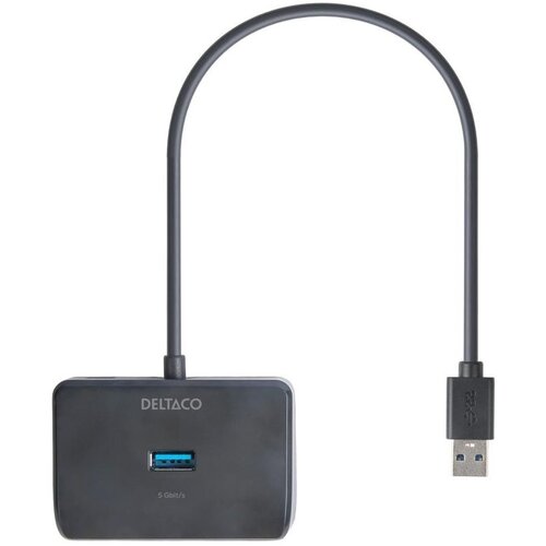 Deltaco USB-A hub 4x USB-A, , 5 Gbps, z dodatno vhodno močjo, ČRNA Slike