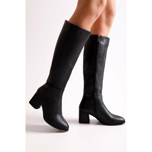 Shoeberry Women's Kiella Black Skin Heeled Boots Black Skin Cene