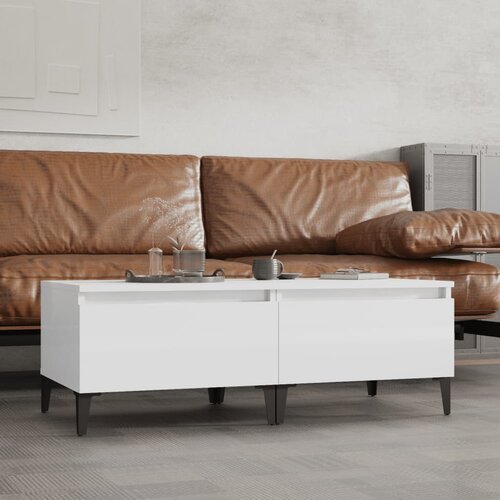 VidaXL Stranska mizica 2 kosa visok sijaj bela 50x46x35 cm inžen. les Slike