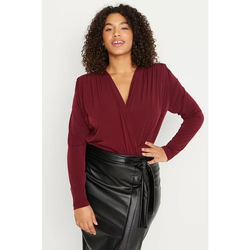 Trendyol Curve Burgundy Pleated Double Breasted Closure Knitted Snap Snap Body