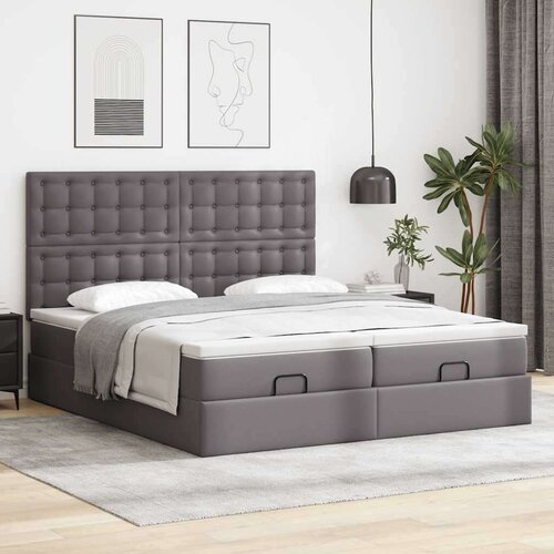 VidaXL otomanski okvir kreveta s madracima sivi 200x200cm umjetna koža Slike