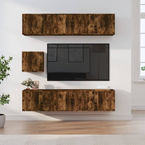 The Living Store Komplet TV omaric 7-delni dimljen hrast konstruiran les - Komplet TV Omaric, (21374300) Slike