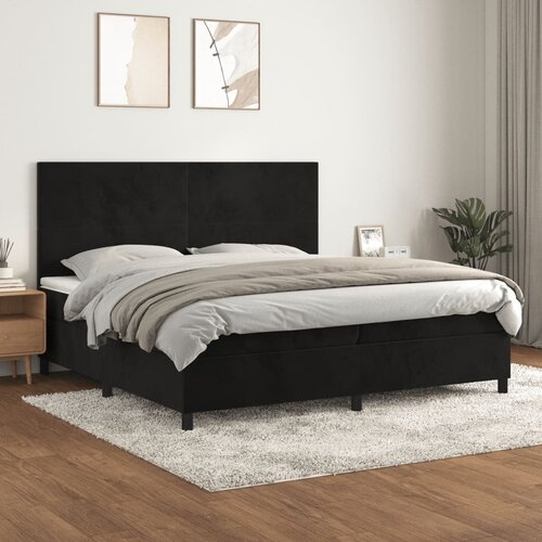 The Living Store Box spring postelja z vzmetnico črna 200x200 cm žamet - Box Spring Postelja, (21438464) Slike