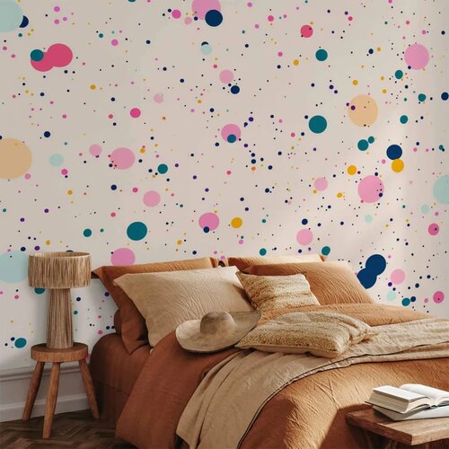  Foto tapeta - Dots Speckles and Splatters Multicolored Cheerful Pattern on a Light Pink Background 441x315 Samoljepljiva Slike