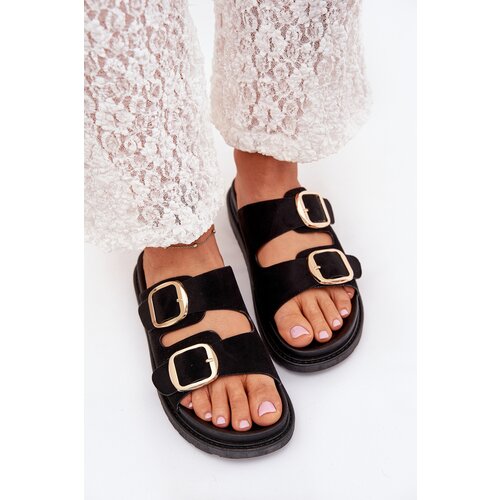 Boto Women's Platform Sandals With Golden Buckles Black Verena Cene