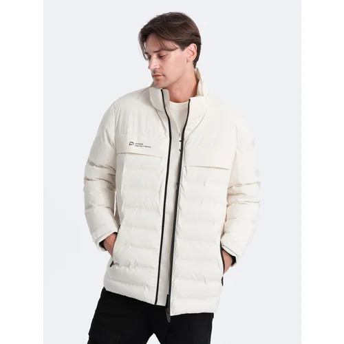 Ombre Men's winter jacket with detachable hood - cream