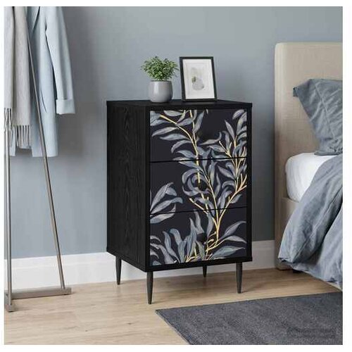 VidaXL Noćni ormar DOKKUM Crni hrast 36 x 33 x 61 cm Konstruirano drvo - Plavi afti uzorak 1 Slike