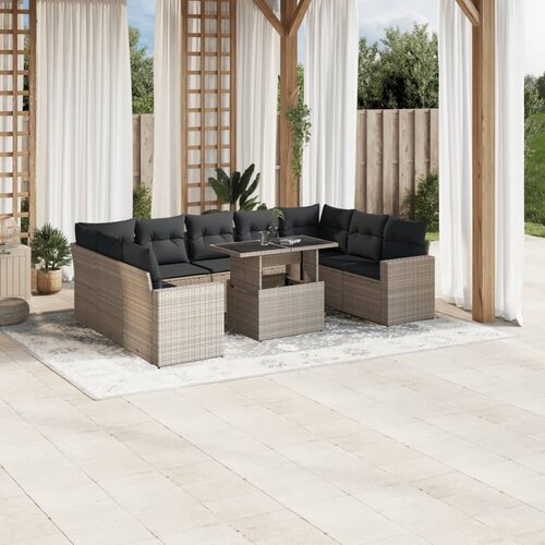 VidaXL 10-dijelni set vrtnih sofa poliratan s jastucima svijetlosivi Slike