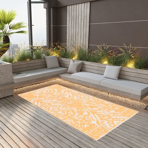 VidaXL Zunanja preproga oranžna in bela 190x290 cm PP, (20774904) Slike