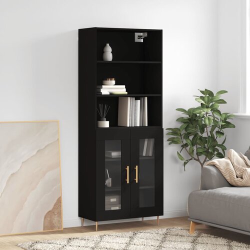 VidaXL Visoka komoda črna 69,5x34x180 cm inženirski les Slike