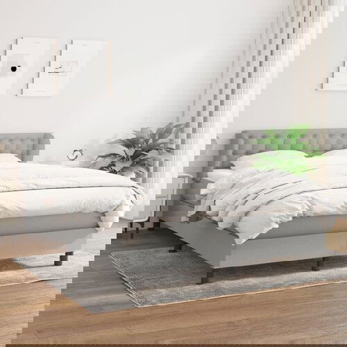 The Living Store Box spring posteljni z vzmetnico svetlo siv 140x190 cm blago - Box Spring Postelja, (21515590) Slike