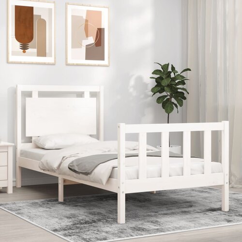 VidaXL Posteljni okvir z vzglavjem bel 100x200 cm trden les Slike