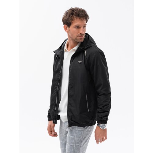 Ombre Men's hooded windbreaker jacket with classic cut - black Slike