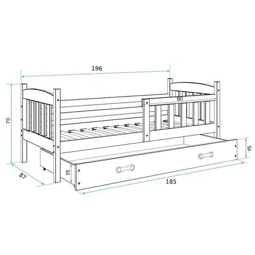 BMS Drveni dječji krevet Kubus s ladicom - svijetlo drvo - 160x80 cm - Gratis madrac od PE pjene - 8cm debljine Slike