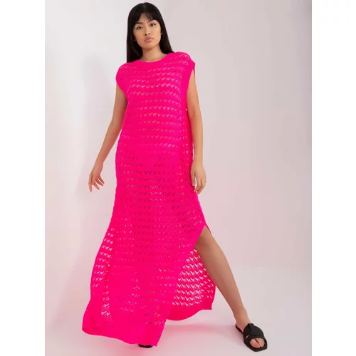 Fashion Hunters Fluo pink summer knitted dress without sleeves