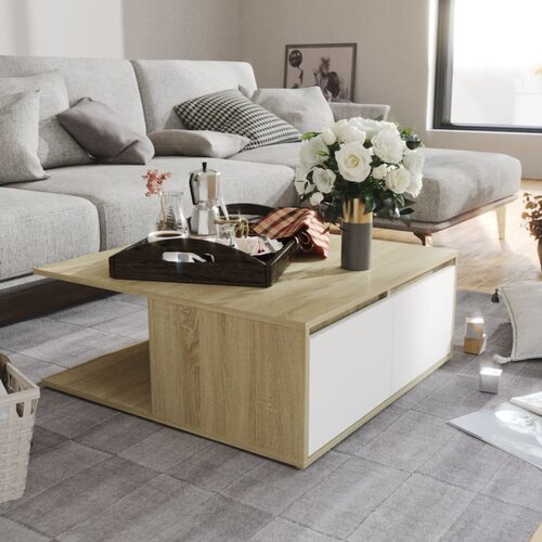 VidaXL stolić za kavu bijeli i boja hrasta 80 x 80 x 31 cm od iverice Slike