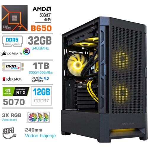 MEGA Računalnik MT S8 R7-9700X/RTX5070/32GB-DDR5/1TB/750W/Brez OS/črna RGB + Estetski napajalni kabli [Rumena / Črna], (5000505079) Cene