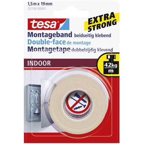  Traka ljepljiva obostrana 19mm/1,5m spužvasta Indoor Tesa 55740-3 blister Slike