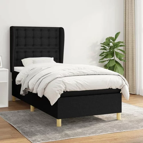  Krevet s oprugama i madracem crni 100 x 200 cm od tkanine