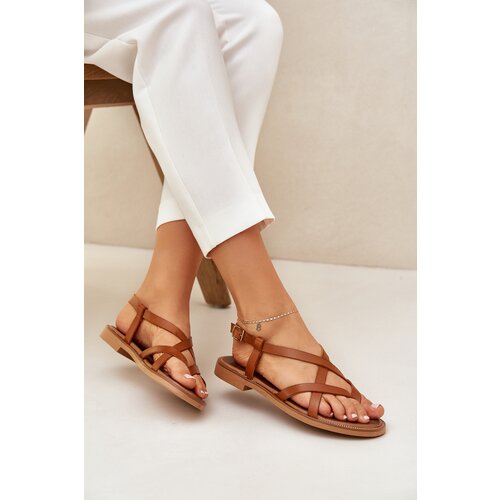 Zazoo Leather Flat Sandals With Intertwined Straps Cene