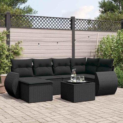  7-dijelni set vrtnih sofa od poliratana s jastucima crni Cijene