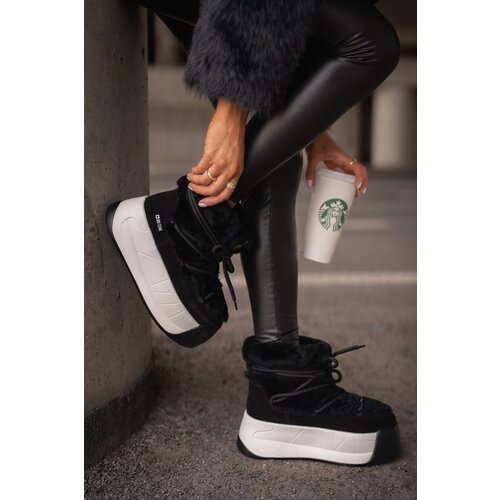 Big Star Women's Leather Snow Boots On Thick Sole With Fur Cene