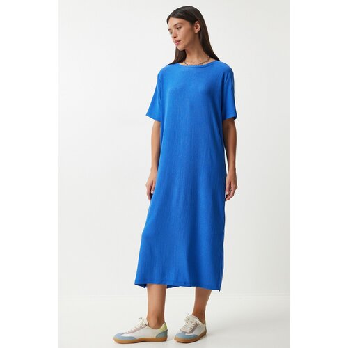 Women's Blue Loose Long Daily Summer Knitted Dress Slike