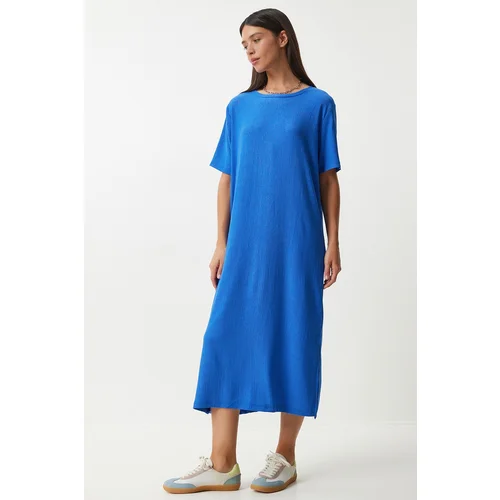  Women's Blue Loose Long Daily Summer Knitted Dress