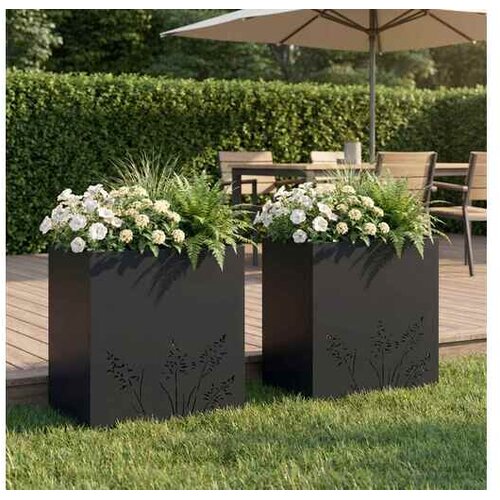 vidaXL Vrtna saksija 2 kom. Crna 50 x 30 x 49 cm Čelična vrata - Crna 50 x 30 x 49 cm 2 Cijene