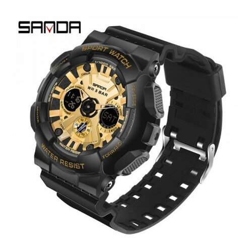 Sanda 6033 black gold muški sat sa silikonskom narukvicom Cene