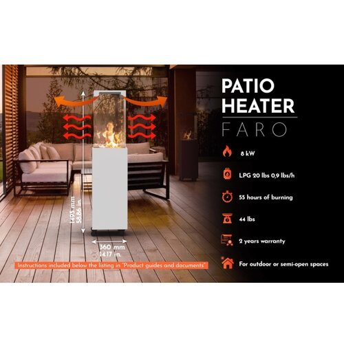 Planika Faro GAS - Spolja&amp;scaron;nji plinski kamin 142x36 cm 8kW beo + za&amp;scaron;titni pokrivač Slike