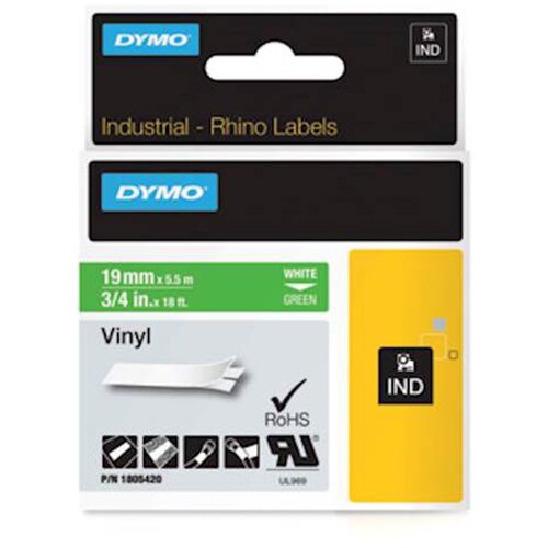 Dymo Trak Rhino Vinyl 1805420, 19 mm / 5.5 m (bela/zelena), original Slike