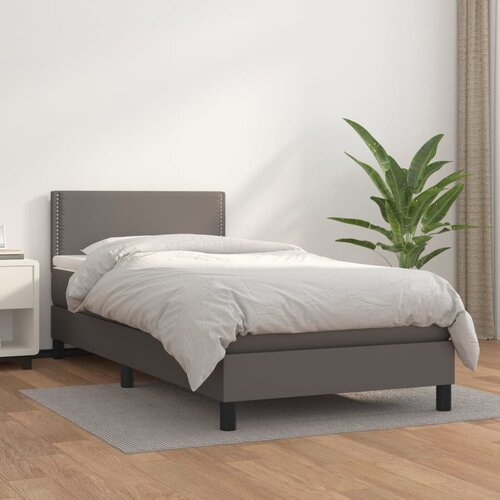 VidaXL Box spring postelja z vzmetnico siv 100x200 cm umetno usnje Slike