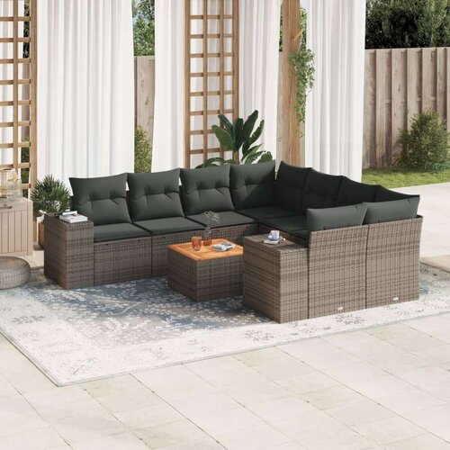  9-dijelni set vrtnih sofa od poliratana s jastucima sivi Slike