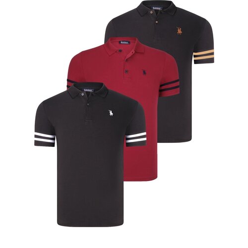 Dewberry TRIPLE SET T8585 MEN'S T-SHIRT-BLACK WHITE-BLACK CAMEL-BURGUNDY Cene