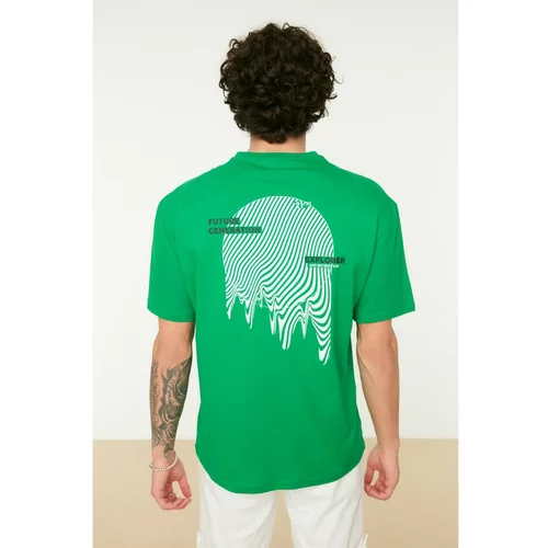 Trendyol Green Men's Relaxed Fit 100% Cotton Crew Neck Short Sleeve Printed T-Shirt